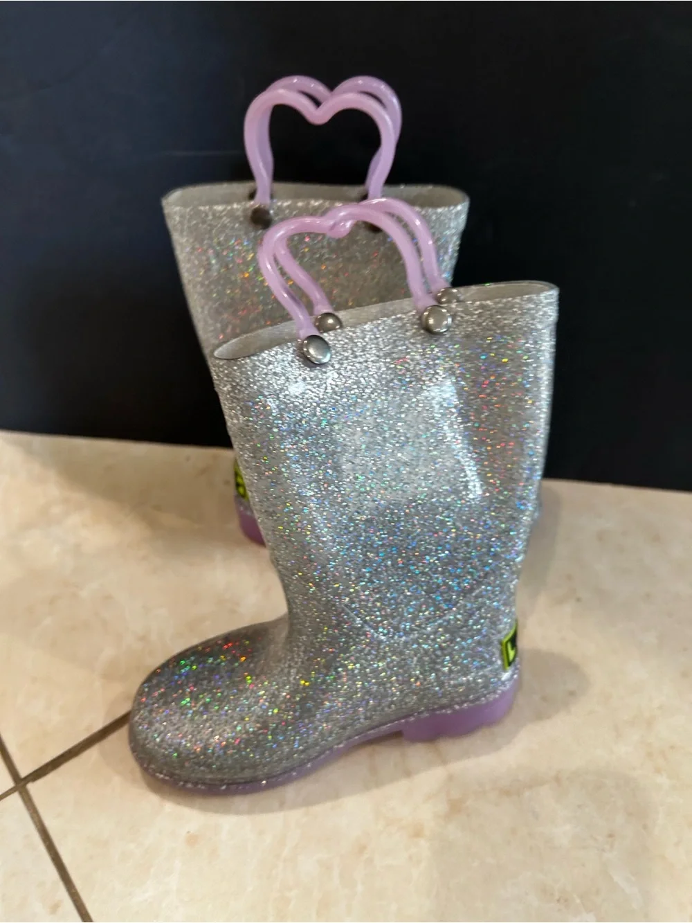 Western Chief Abby Glitter Light-Up Silver Rain Boots Girls Size 8 Toddler